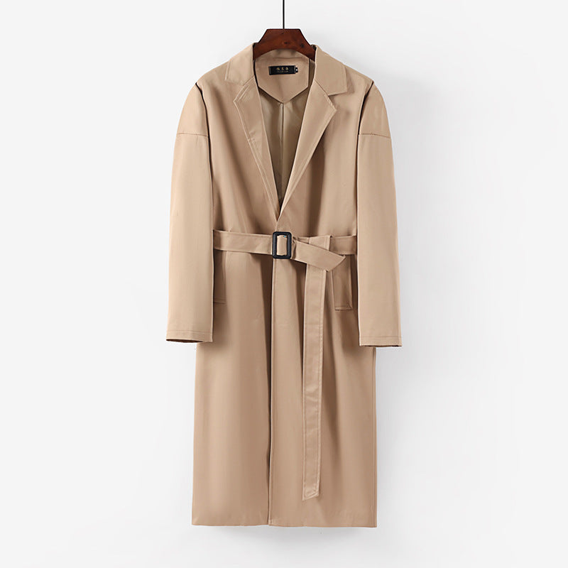 Women's Longline Trench Coat with Waist Belt and Dropped Lapel Chichicherry