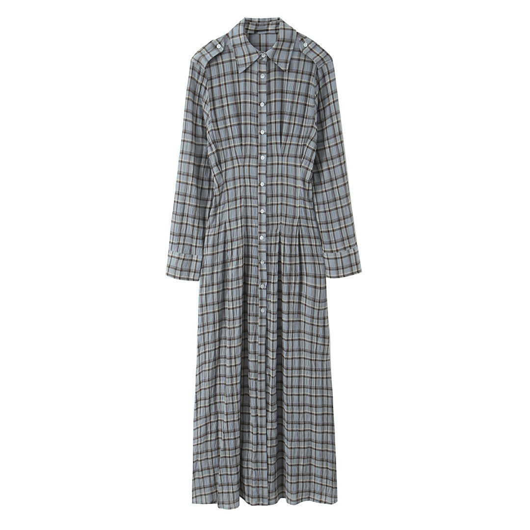 Ladies' maxi dress in shirt blouse style with continuous button placket and tailored pleated section Chichicherry