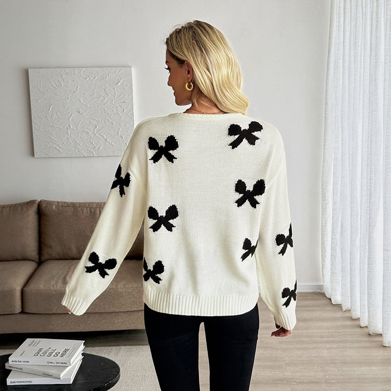 Women's knit cardigan with bow appliqué and tie bands Chichicherry