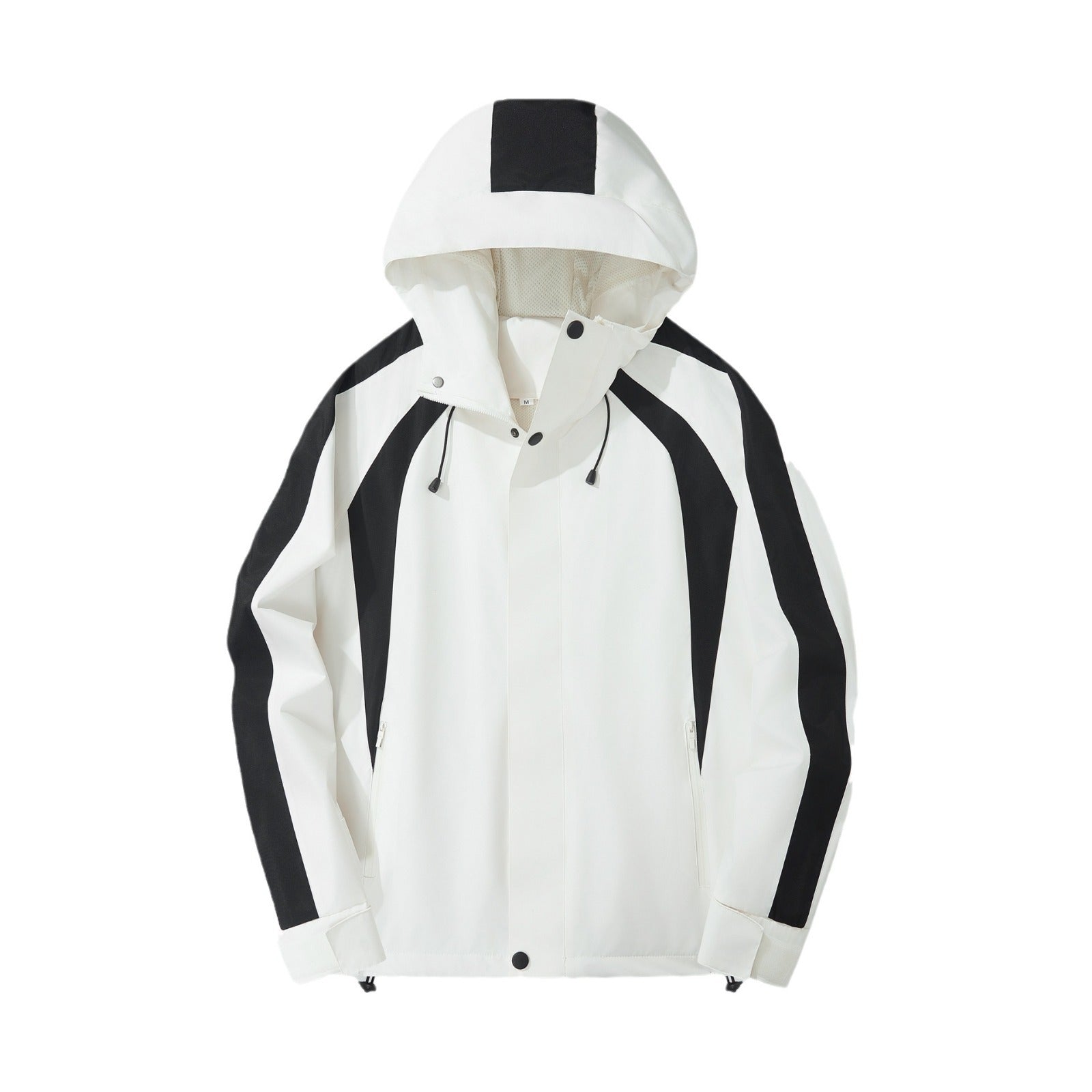Women Lightweight Hooded Rain Jacket with Contrast Stripes and Mesh Lining Chichicherry