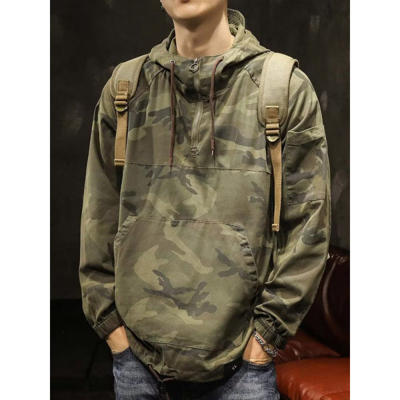 Herren Kapuzen-Anorak mit Halbzip, Kängurutasche und Tunnelzugsaum Chichicherry