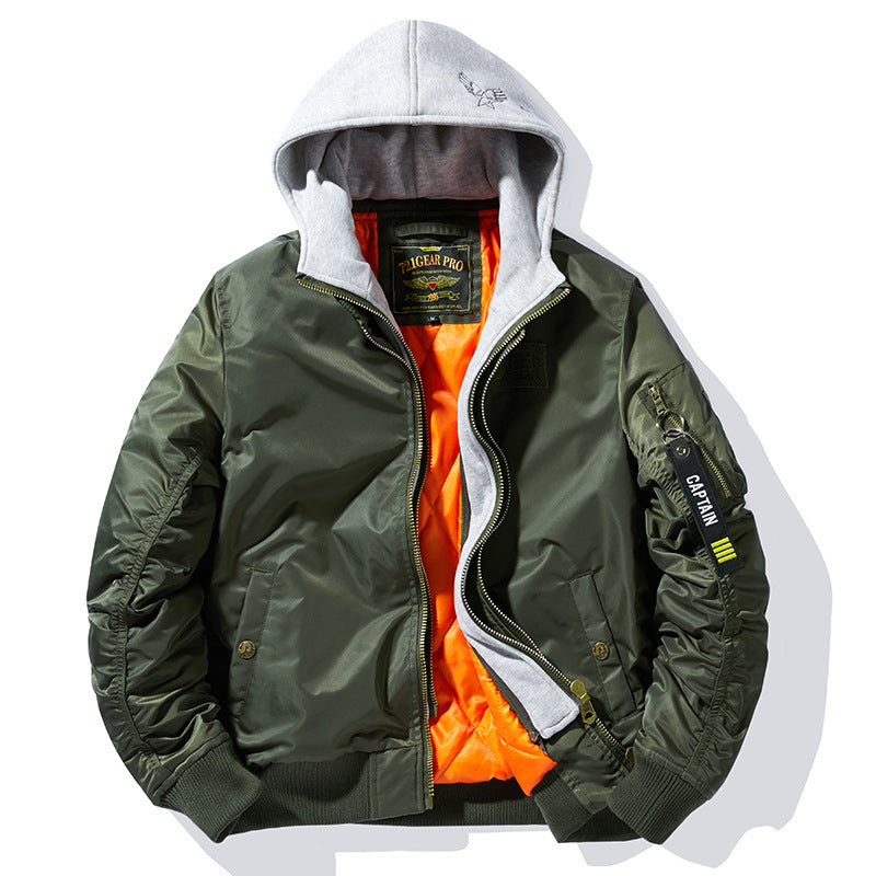 Men's pilot bomber jacket with removable hood double layer, padded thermal lining and arm pocket Chichicherry