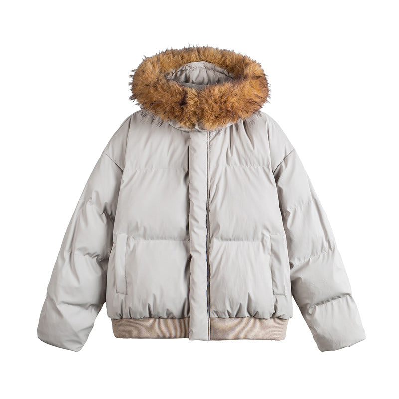Women's short cropped quilted jacket with faux fur hood and elastic hem Chichicherry