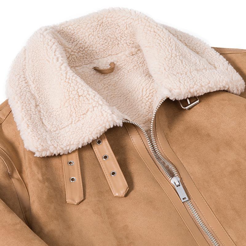 Men's Sheepskin Look Pilot Jacket with Teddy Lining and Leather Trim Chichicherry