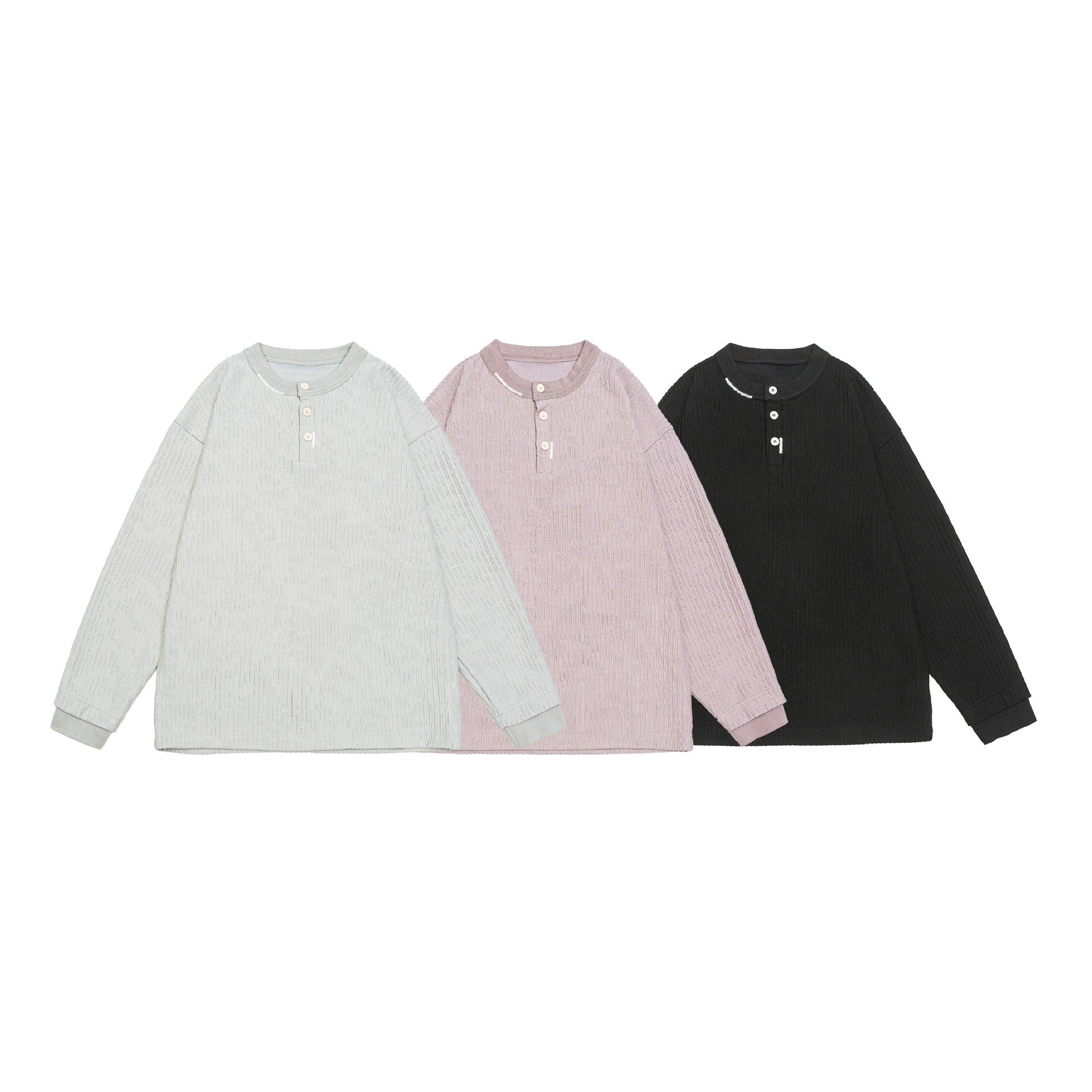 Unisex Ribbed Henley Sweater with Button Placket Oversized Cut Chichicherry