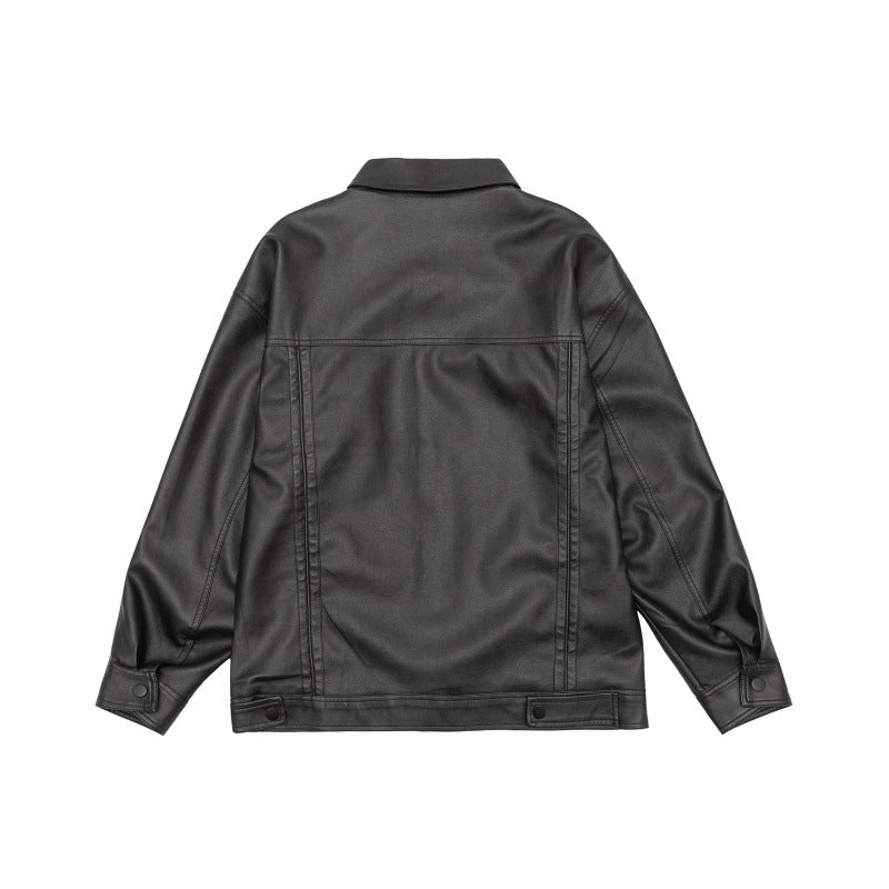 Men's loosely cut overshirt in vintage leather look with snap button front and breast flap Chichicherry