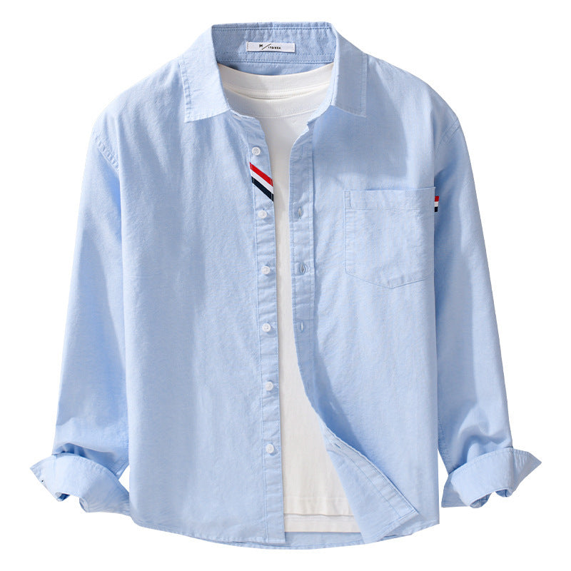 Men's Casual Cotton Overshirt with Chest Pocket and Subtle Tricolor Detail Chichicherry
