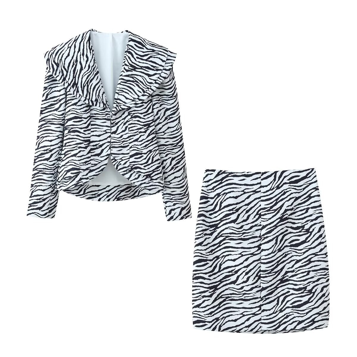 Women's Short Blazer with Oversized Shawl Collar and Zebra Print Chichicherry
