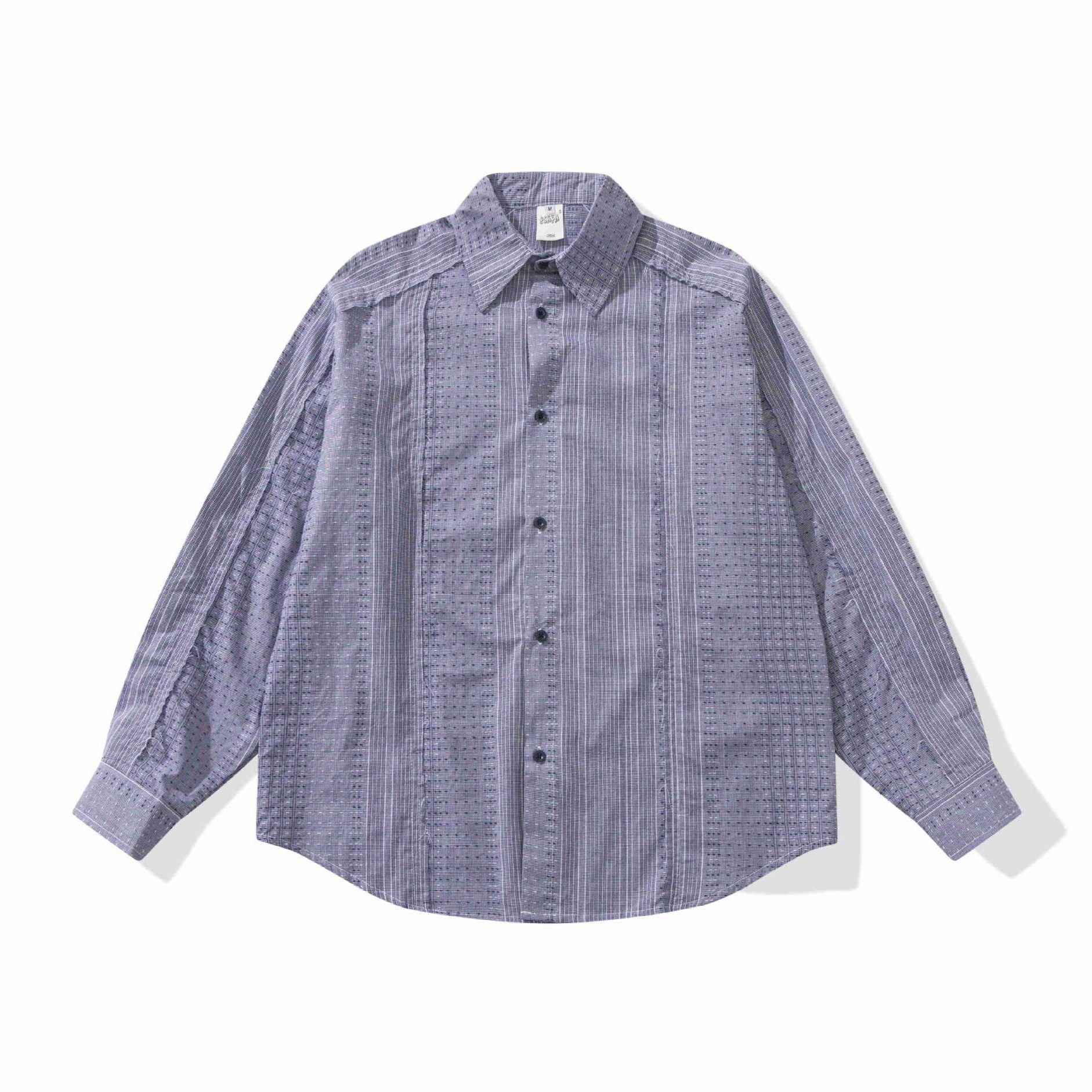 Women's Structured Oversized Shirt Blouse with Fine Embroidery and Striped Texture Chichicherry
