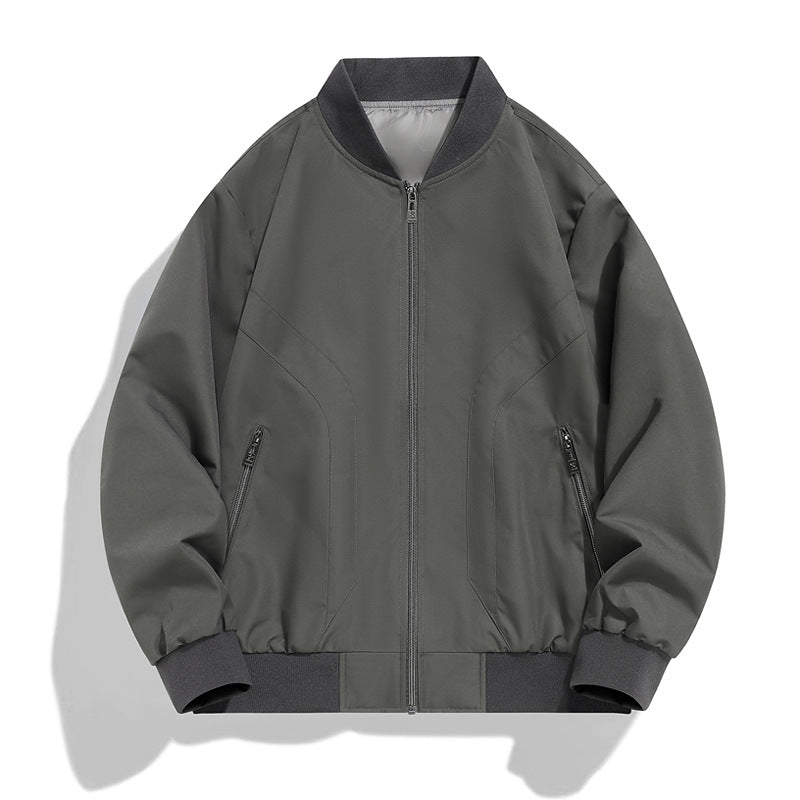Men's Lightweight Windproof Bomber Jacket with Zipper, Ribbed Cuffs and Concealed Side Pockets Chichicherry