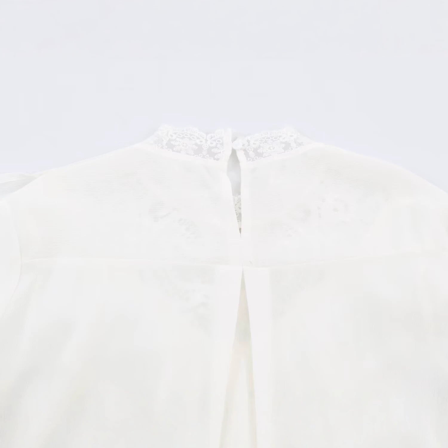 Women's Romantic Lace Blouse with Ruffles and Stand-Up Collar Chichicherry