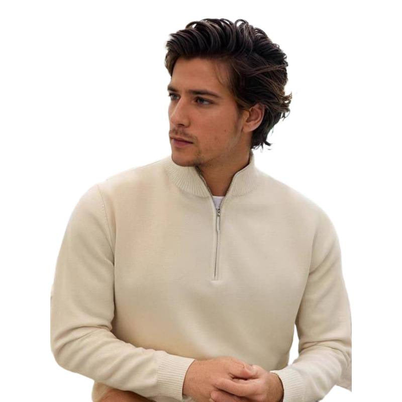 Herren Feinstrick-Halbzip-Pullover mit Stehkragen und Rippbündchen Chichicherry