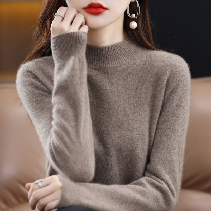 Women's Slim Fine Knit Mock Neck Sweater with Extra Fine Fleece Finish and Extended Cuffs Chichicherry