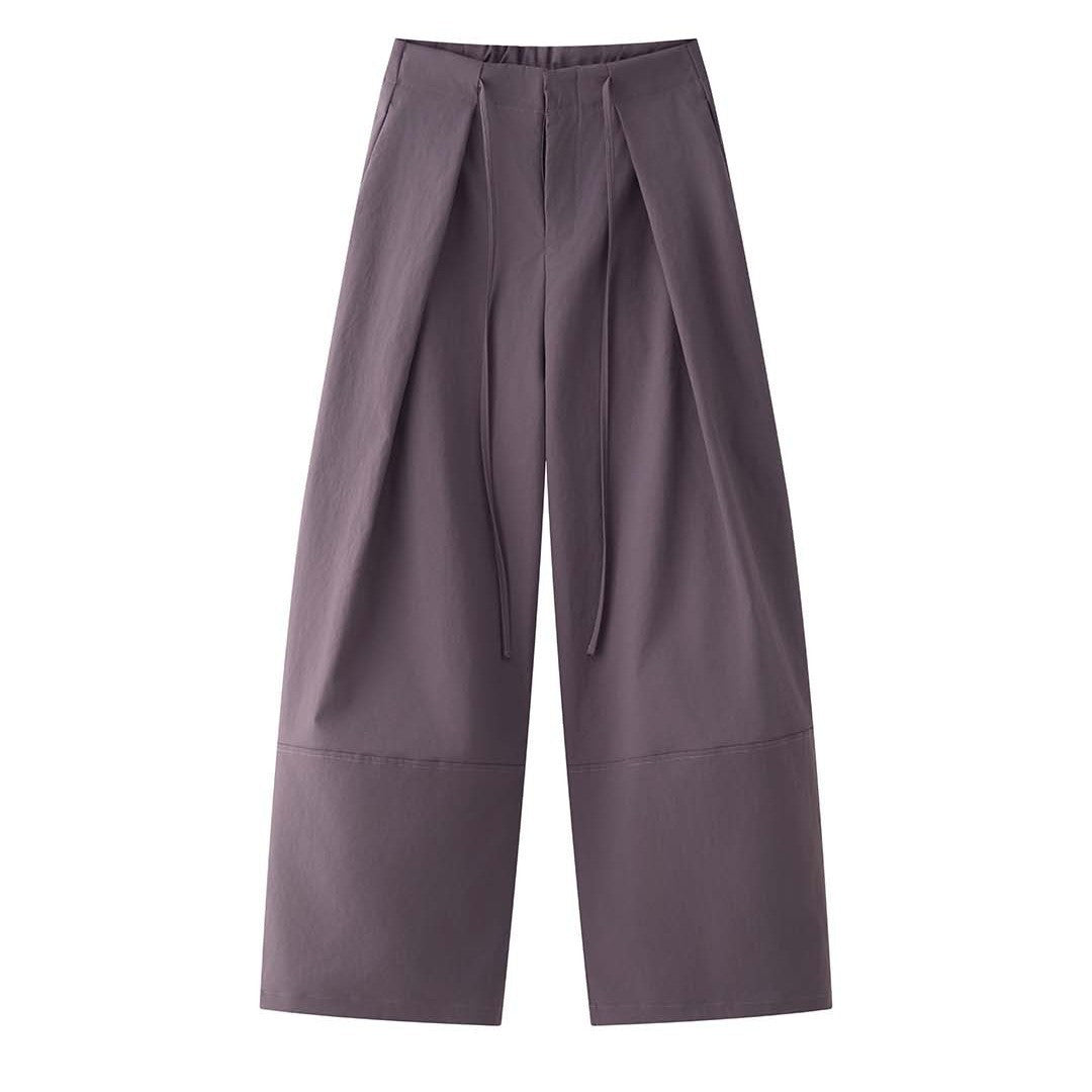 Ladies Extra Wide High-Waist Culotte with Draped Front Panel and Drawstring Waist Chichicherry
