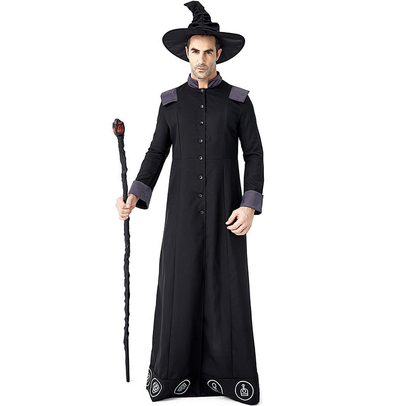 Men's magician costume with detailed symbols and elegant cape Chichicherry