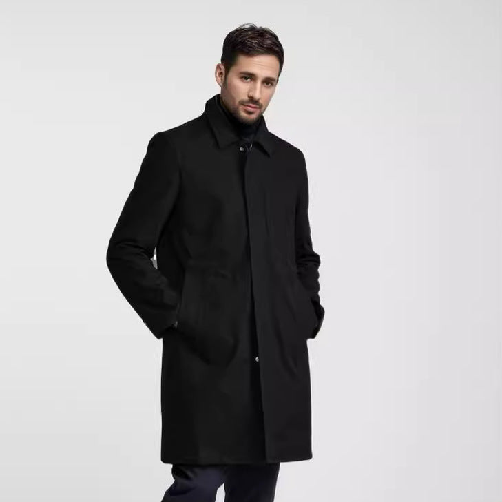 Men's Mid-Length Single-Breasted Coat with Concealed Button Placket and Tailored Silhouette Chichicherry