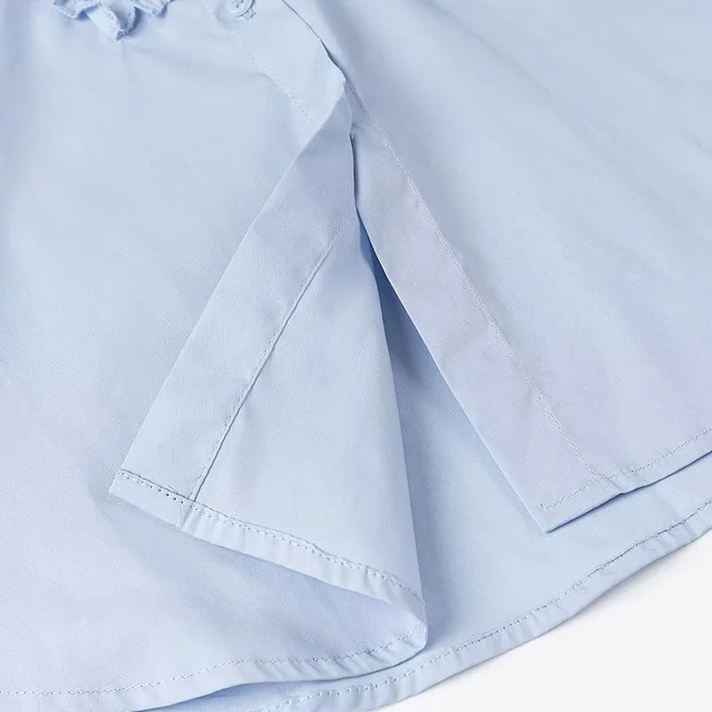 Women's Loose-Fitting Poplin Blouse with Ruffle Trim and Shirt Collar Chichicherry