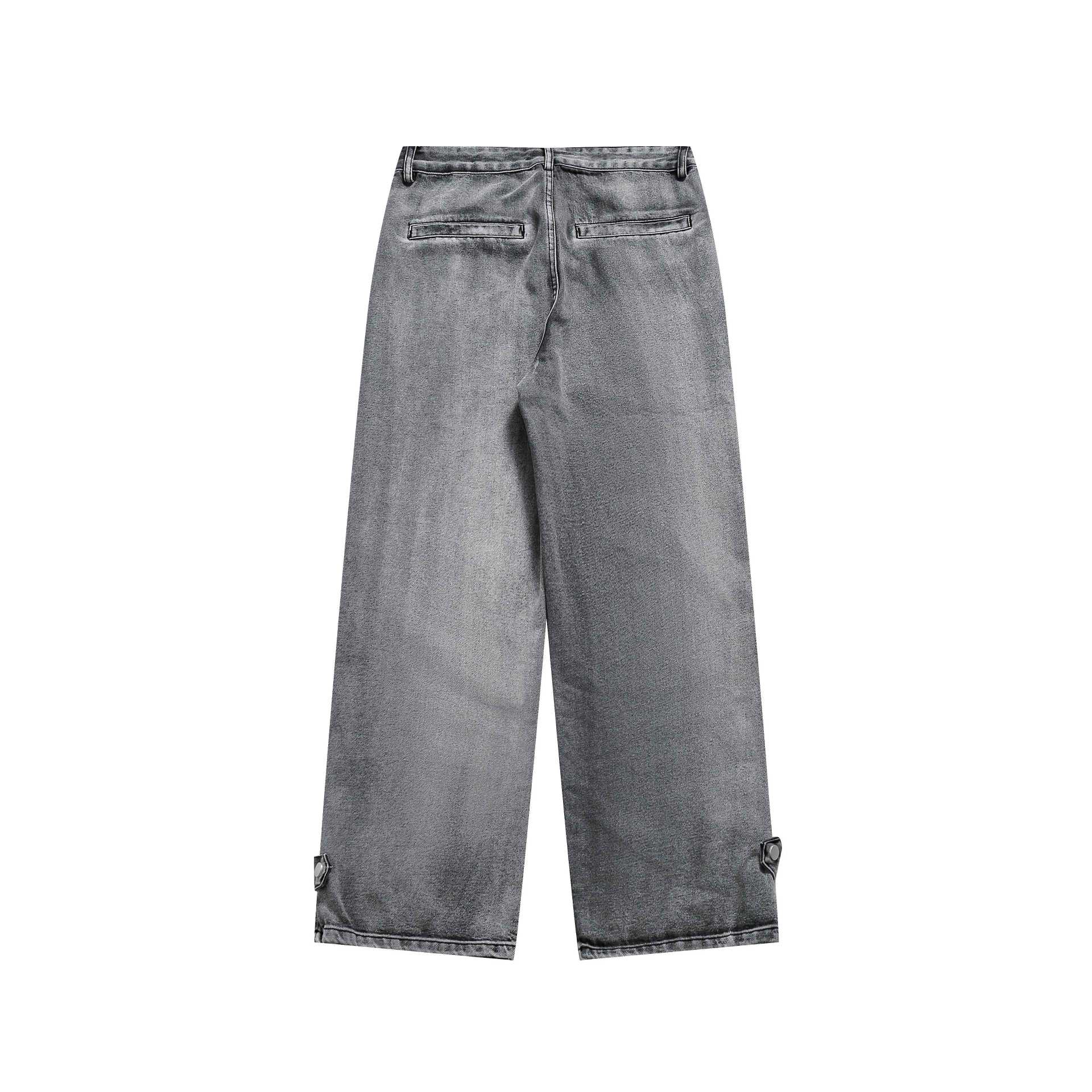 Women's Cropped Wide-Leg Cargo Jeans with Utility Pockets, Decorative Embroidery, and Adjustable Leg Straps Chichicherry