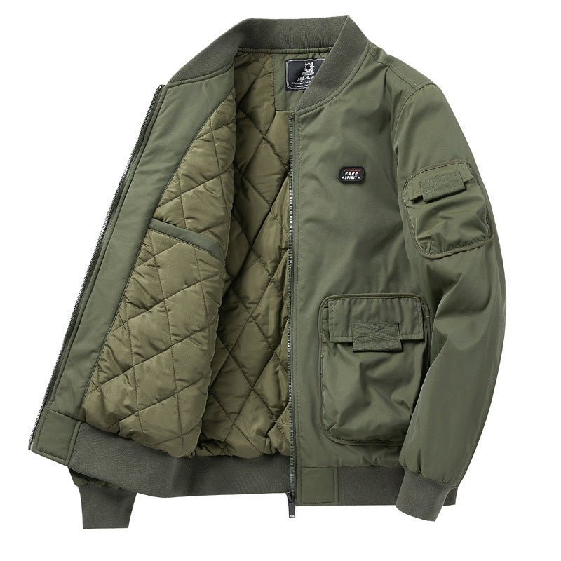 Men's Short Cut Utility Bomber with Multifunction Pockets and Ribbed Cuff Chichicherry