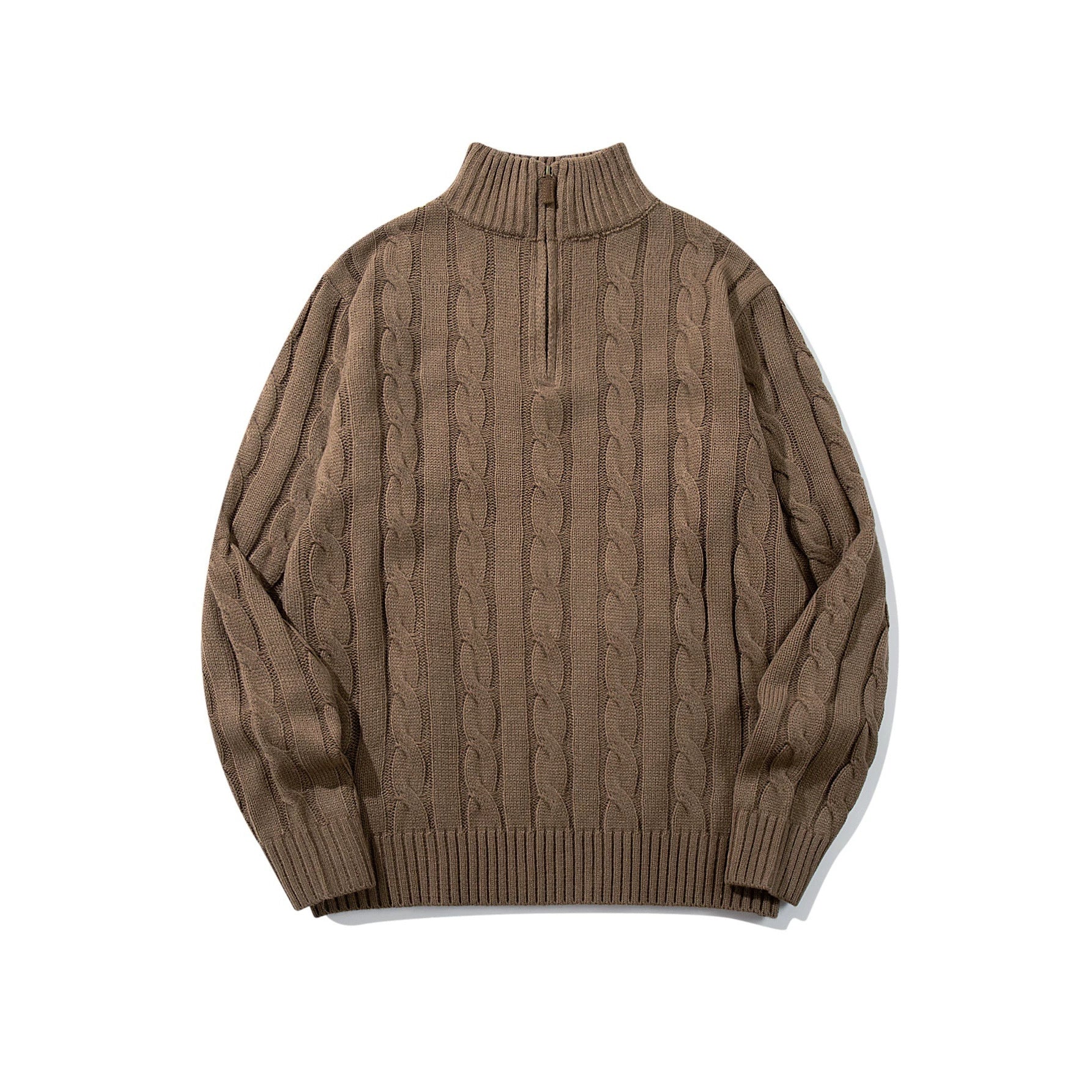 Unisex cable knit half-zip sweater with high ribbed collar and oversized fit Chichicherry
