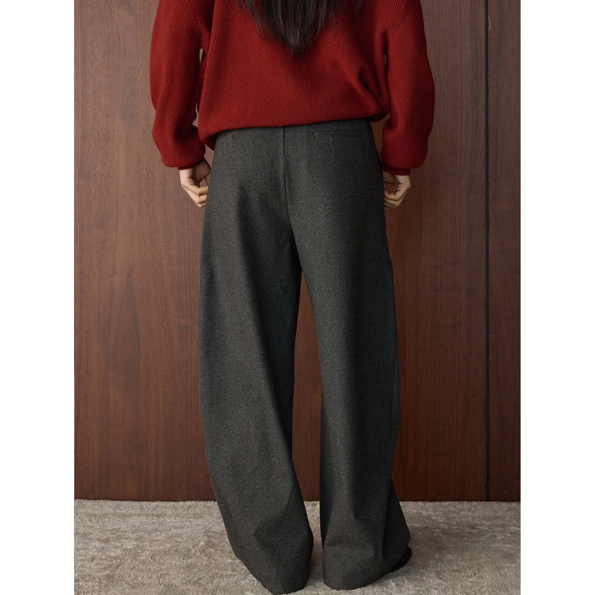 Women's high-waisted wool blend palazzo pants with wide leg and crease Chichicherry