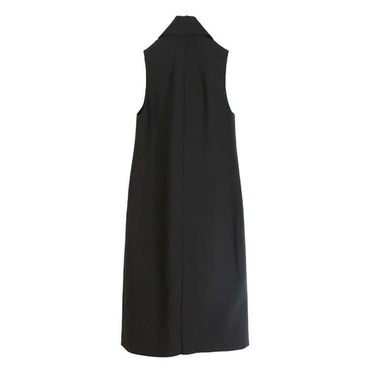 Women Sleeveless A-Line Long Vest in Oversized Tailoring with Shawl Collar Chichicherry