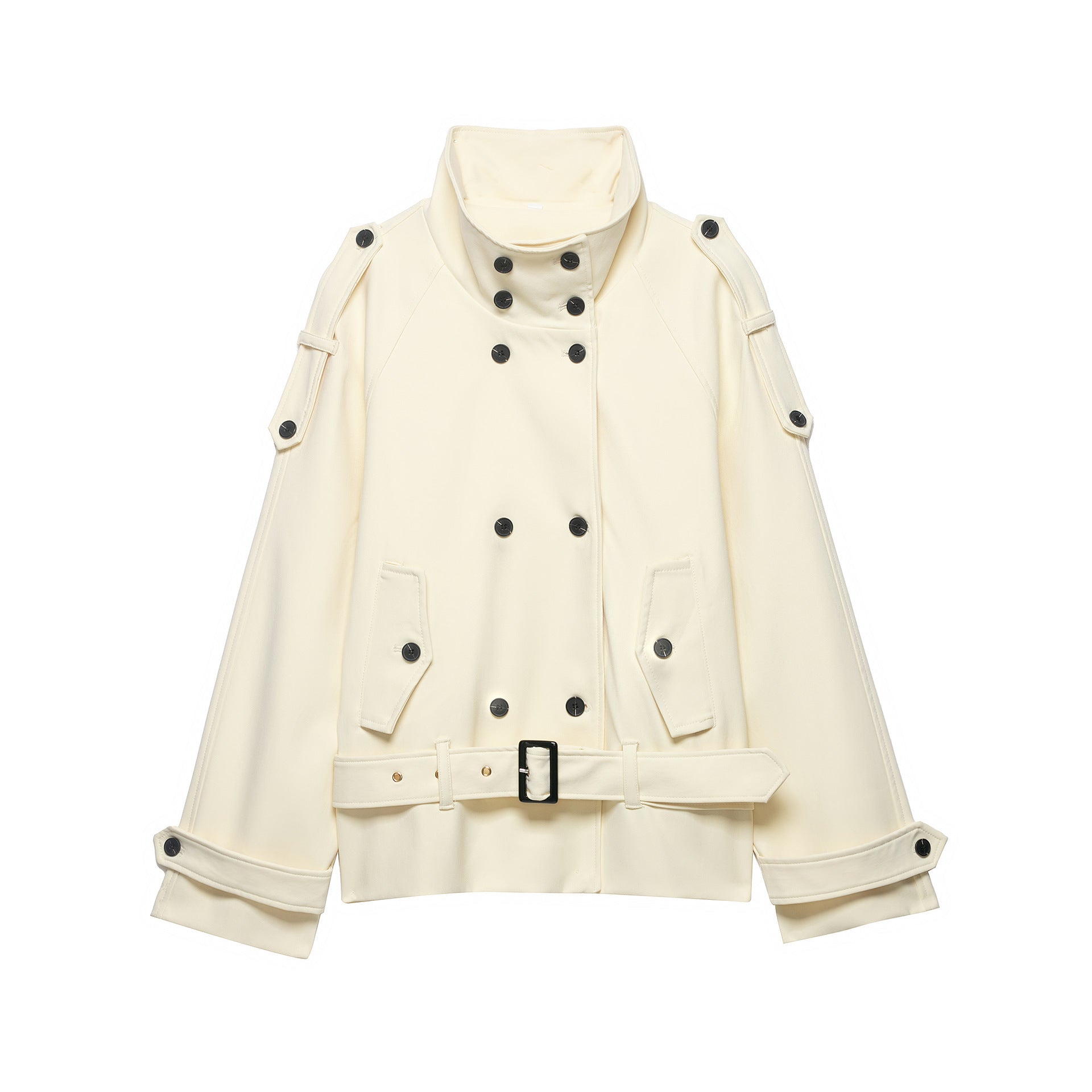 Women’s short coat in trench coat style with double breasted and waist belt Chichicherry