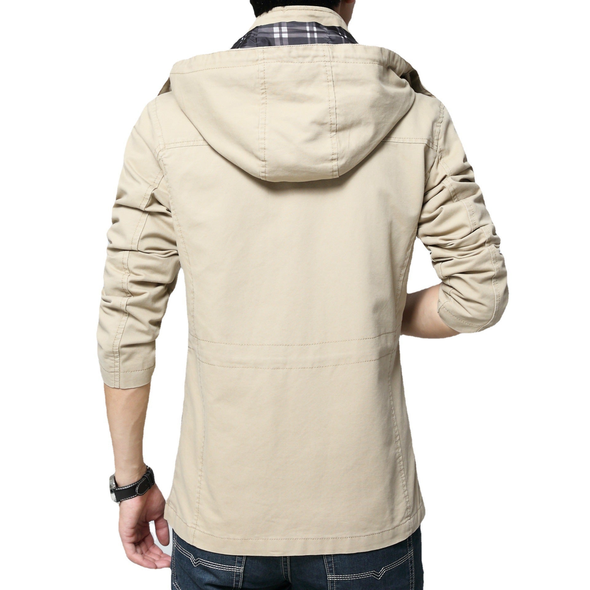 Men's lightweight cotton military parka with hood, drawstring waist, and concealed zipper Chichicherry