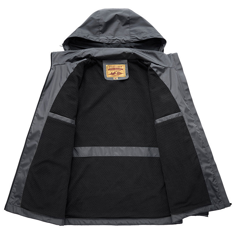 Men's Waterproof Softshell Jacket with Hood and Fleece Lining, Windproof and Breathable Chichicherry