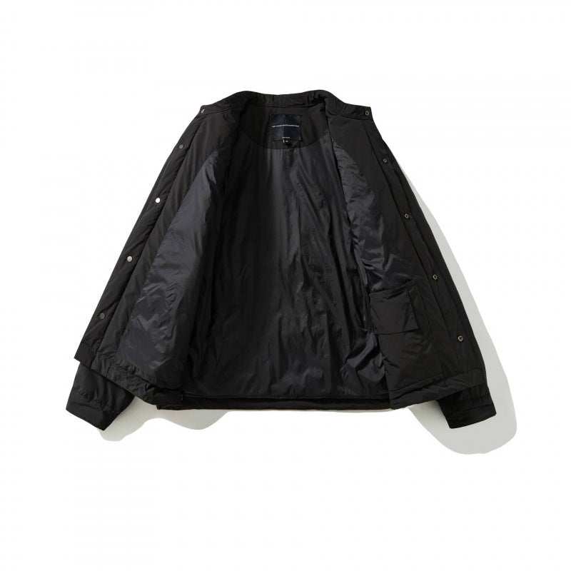 Unisex Boxy padded short jacket with stand-up collar and concealed snap button placket Chichicherry