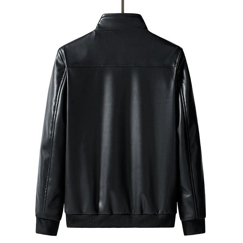 Men's slim faux leather bomber jacket with stand-up collar and zip pockets Chichicherry