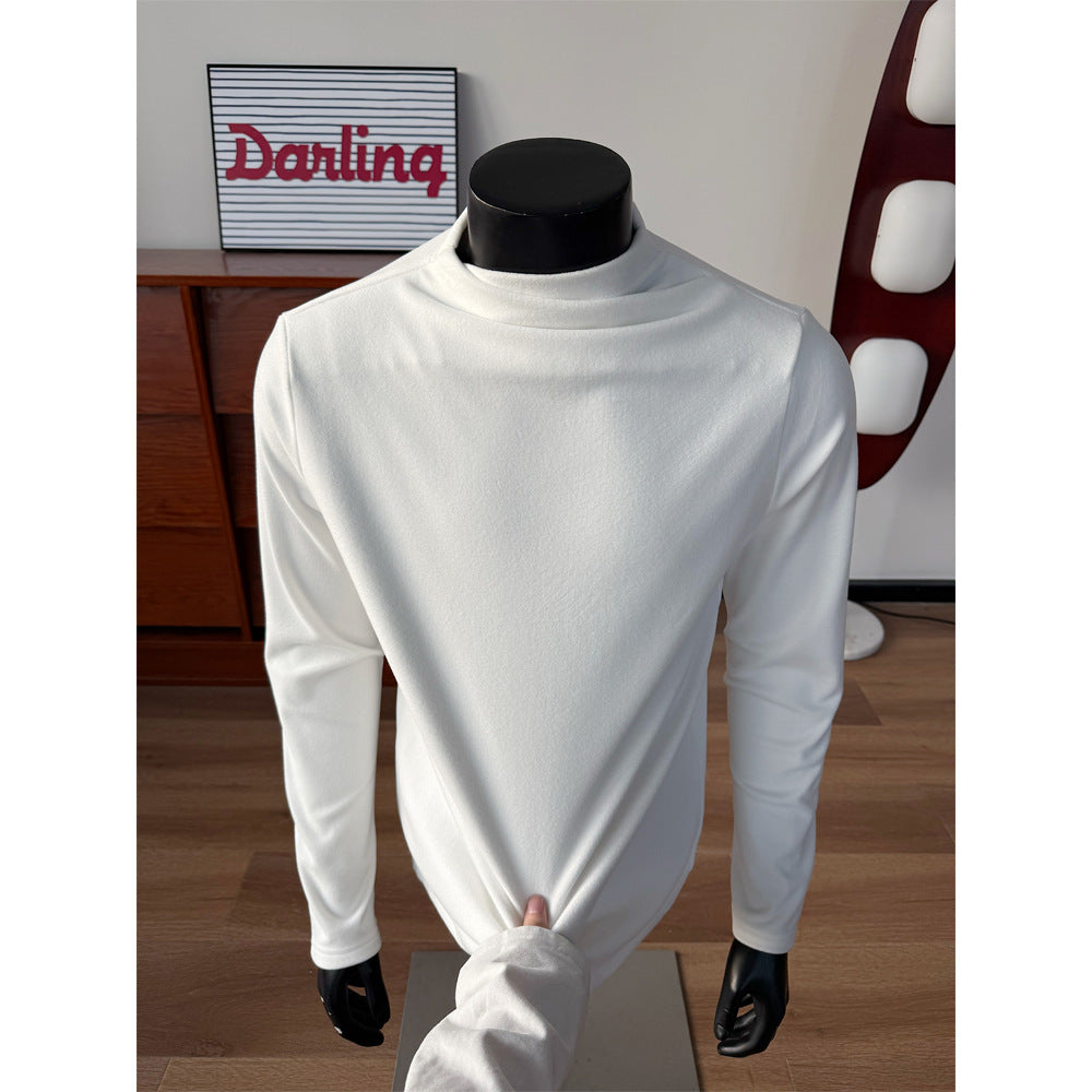 Men's Fine Stretch Long Sleeve Shirt with Short Stand-Up Collar and Slim Silhouette Chichicherry