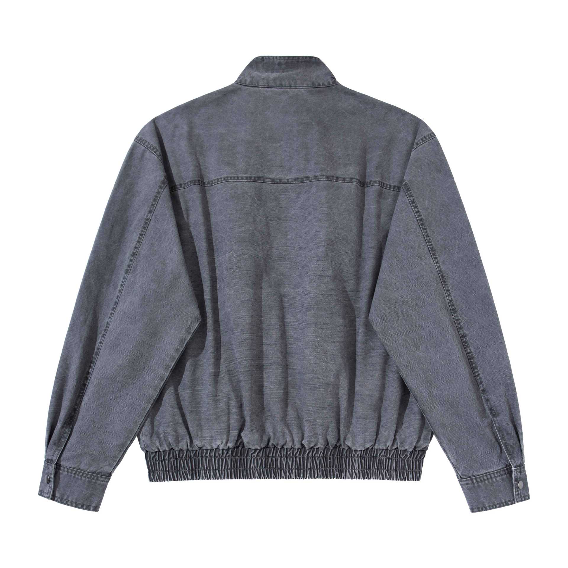 Men's short-cut utility jacket with high stand-up collar, zipper, and elastic hem Chichicherry