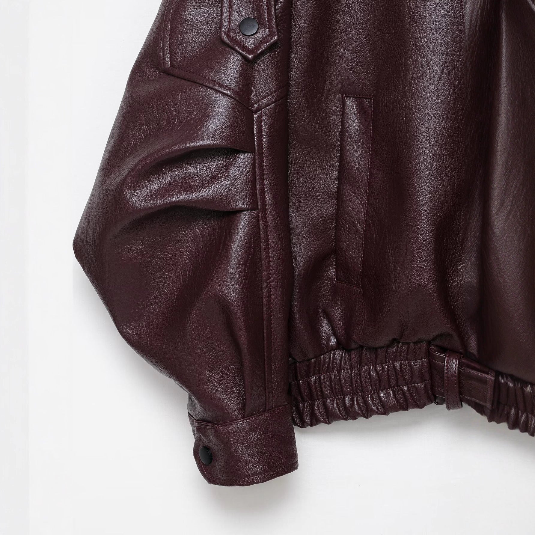 Women Oversized Leather Jacket in Bomber Style with Waist Belt Chichicherry