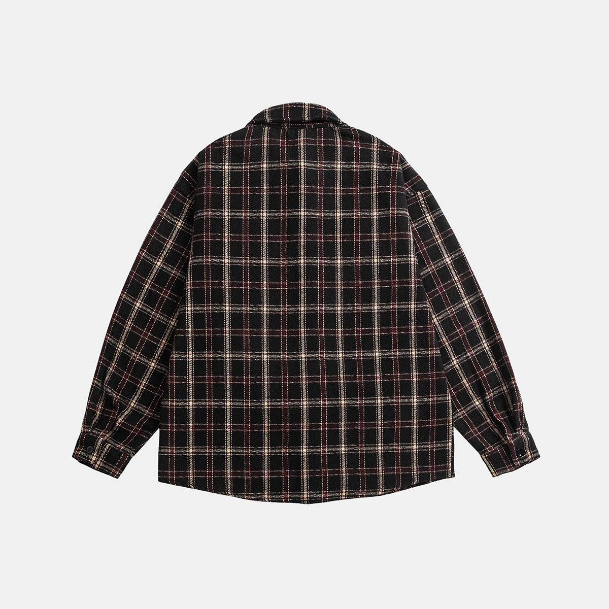 Unisex Oversize Check Shirt Jacket in Boxy Cut with Patch Chest Pocket and Soft Flannel Chichicherry