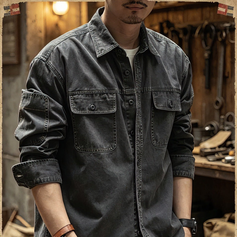 Herren Baumwoll-Utility-Overshirt mit Pattentaschen Chichicherry