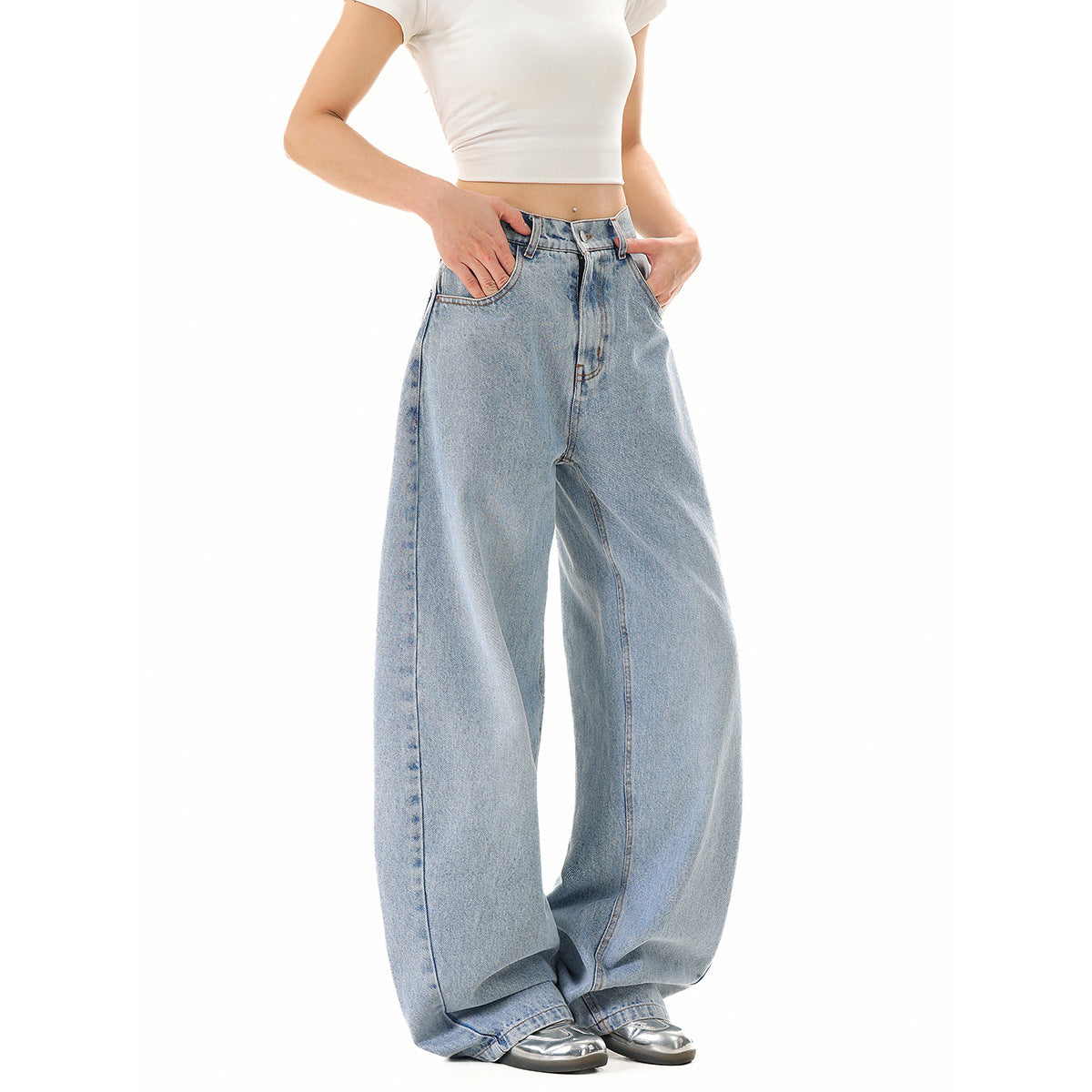 Women's Wide Cropped Denim Culotte with High Waist and Carrot Shape Chichicherry
