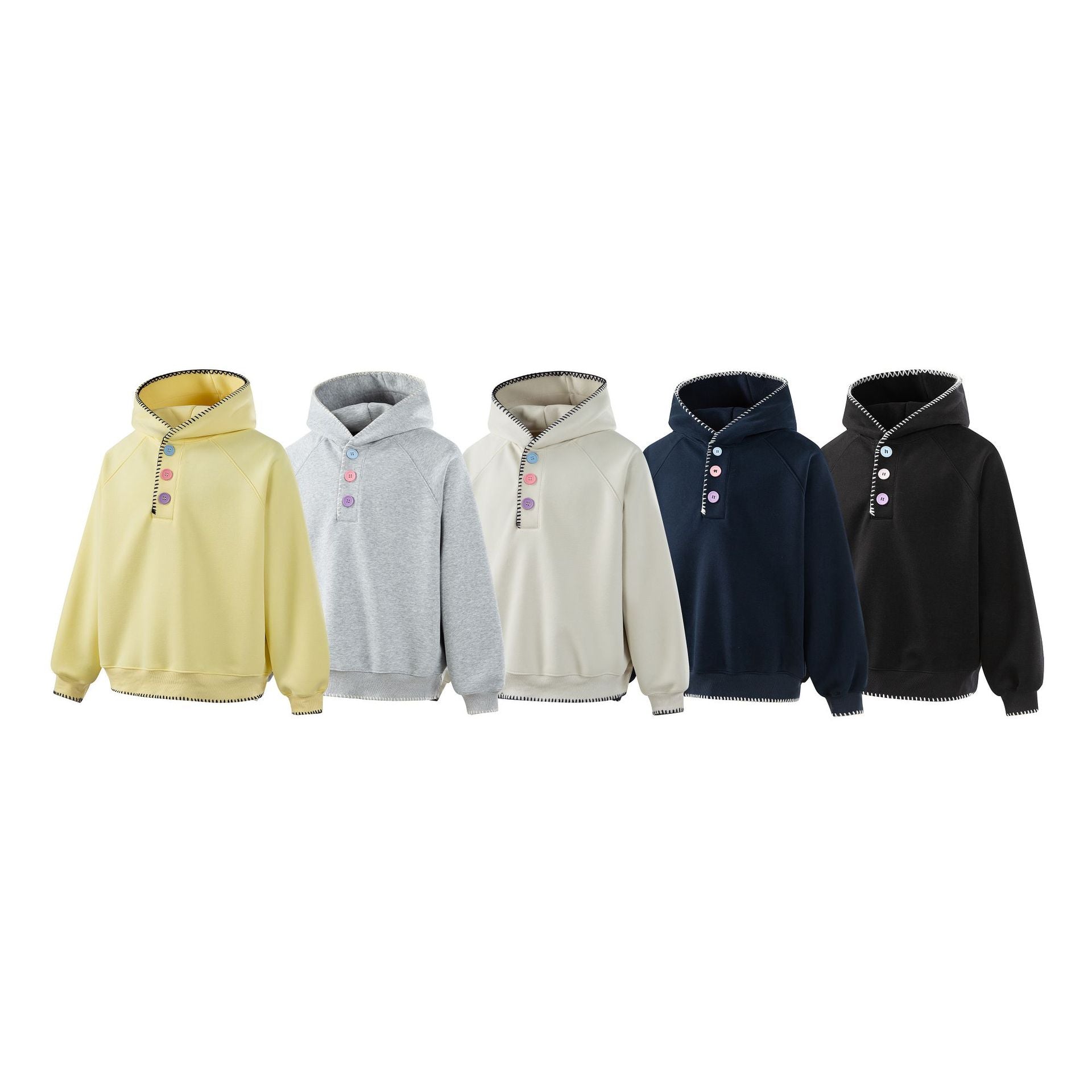 Women's hoodie with half button placket, decorative saddle seam, and oversized fit Chichicherry