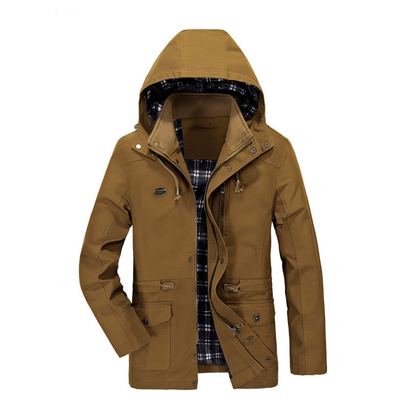 Men's Urban Transitional Parka with Checked Lining, Concealed Zipper, and Multi-functional Pockets Chichicherry