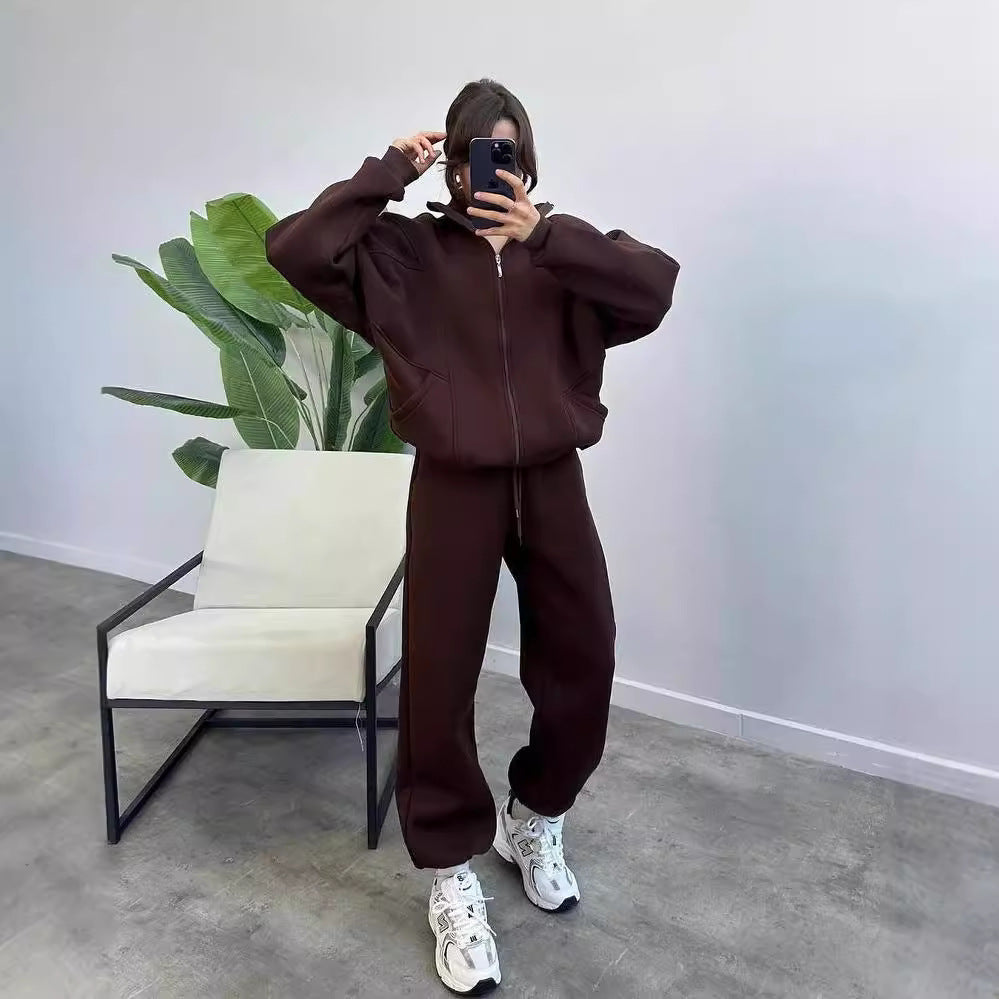 Damen Oversize Fleece-Set mit Reißverschlussjacke und weiten Jogginghosen Chichicherry