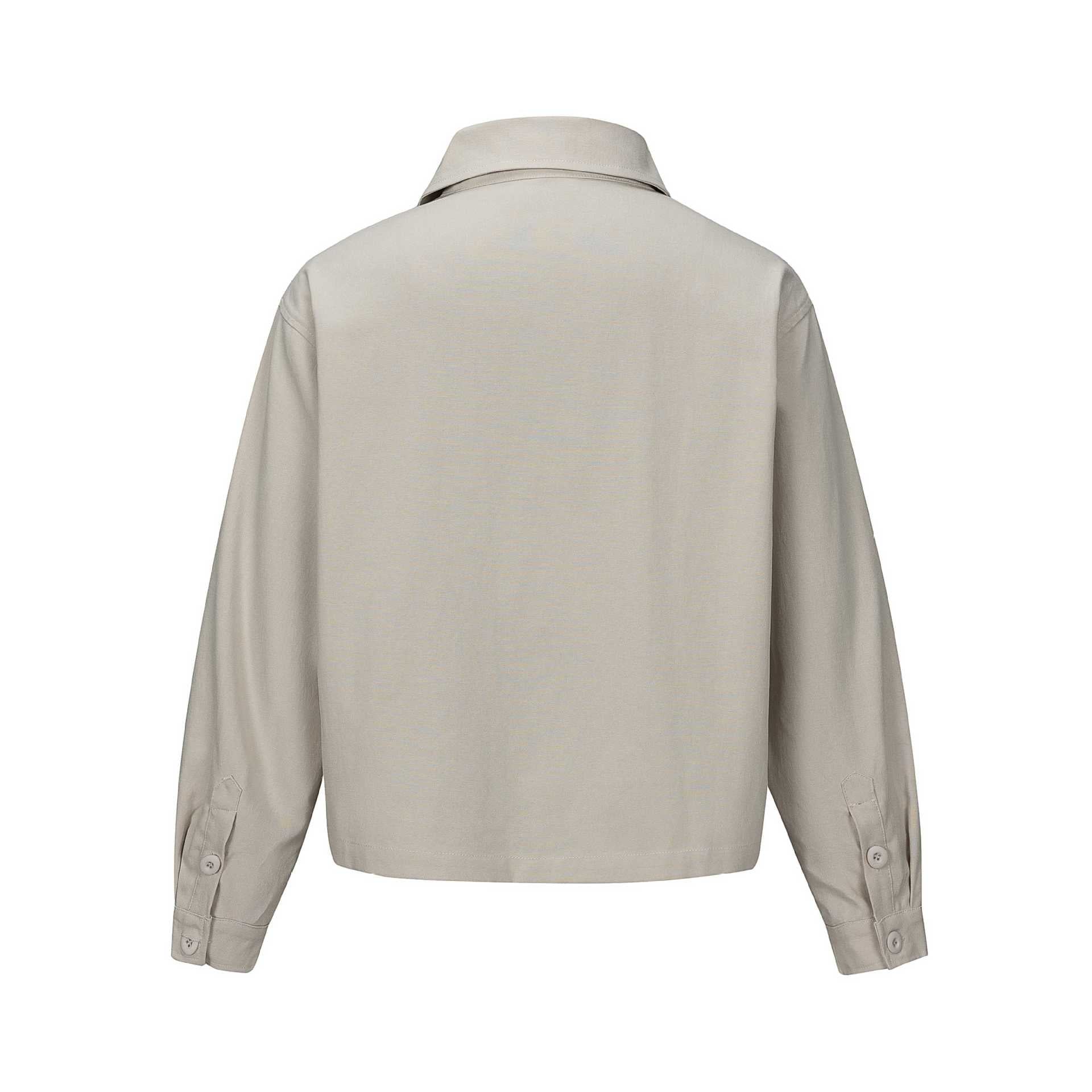 Unisex Short Cut Boxy Shirt Jacket with Continuous Button Placket and Flap Pocket Chichicherry