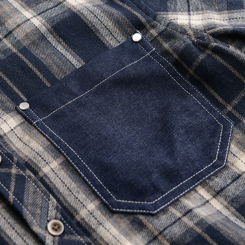 Men's checkered flannel overshirt in relaxed-fit with contrasting chest pocket Chichicherry