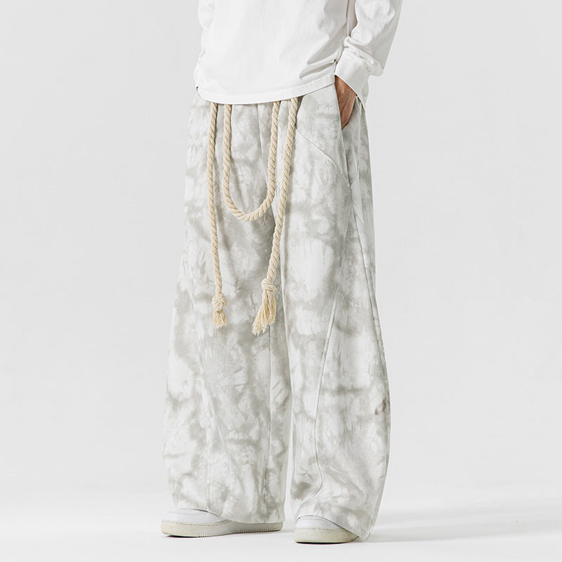 Men's Extra Wide Batik Lounge Pants in Baggy Cut with Decorative Drawstring Chichicherry