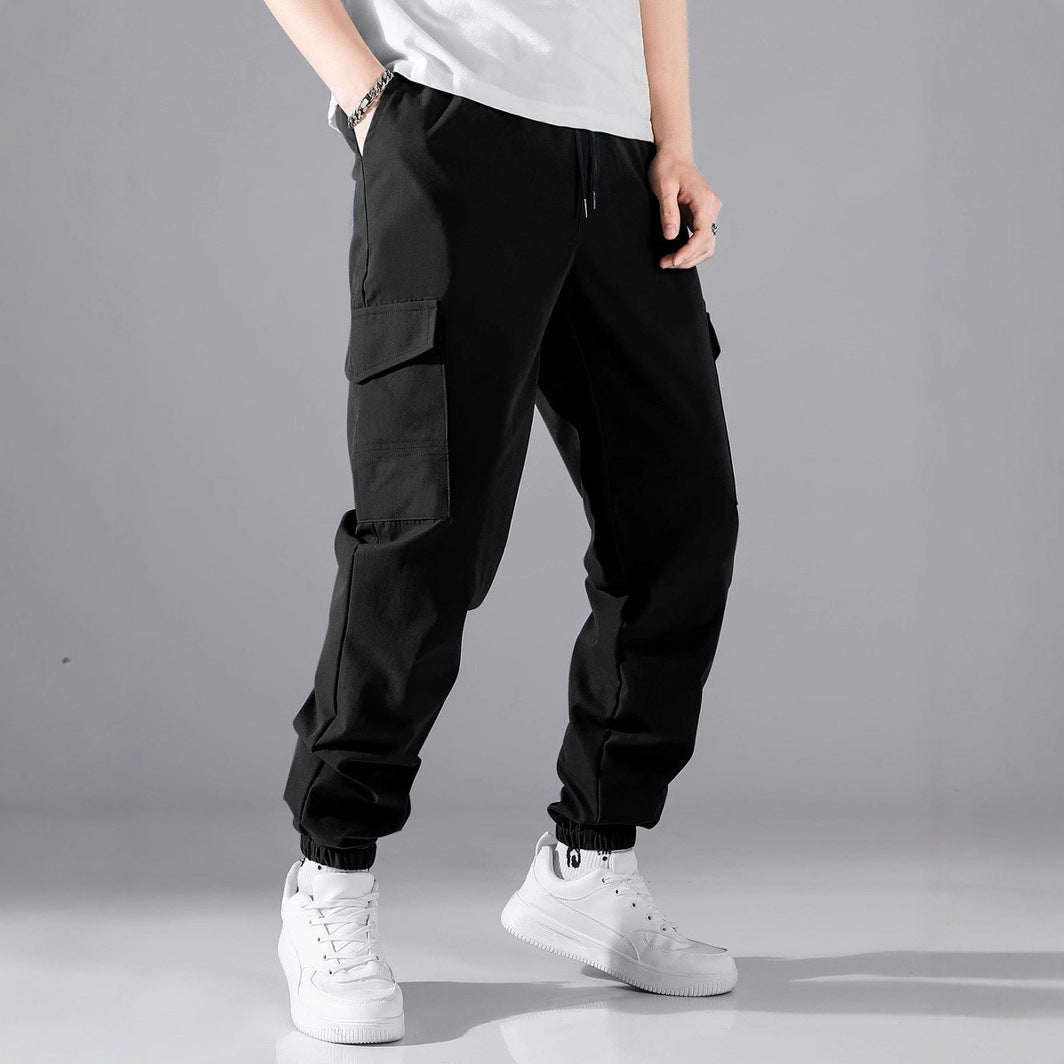 Men's Technical Cargo Jogging Pants in Utility Style with Flap Pockets & Elastic Cuffs Chichicherry