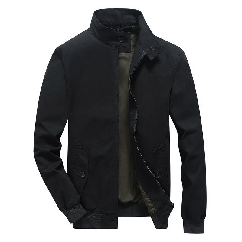 Men's lightweight canvas field bomber with stand-up collar, concealed zipper, and flap pockets Chichicherry