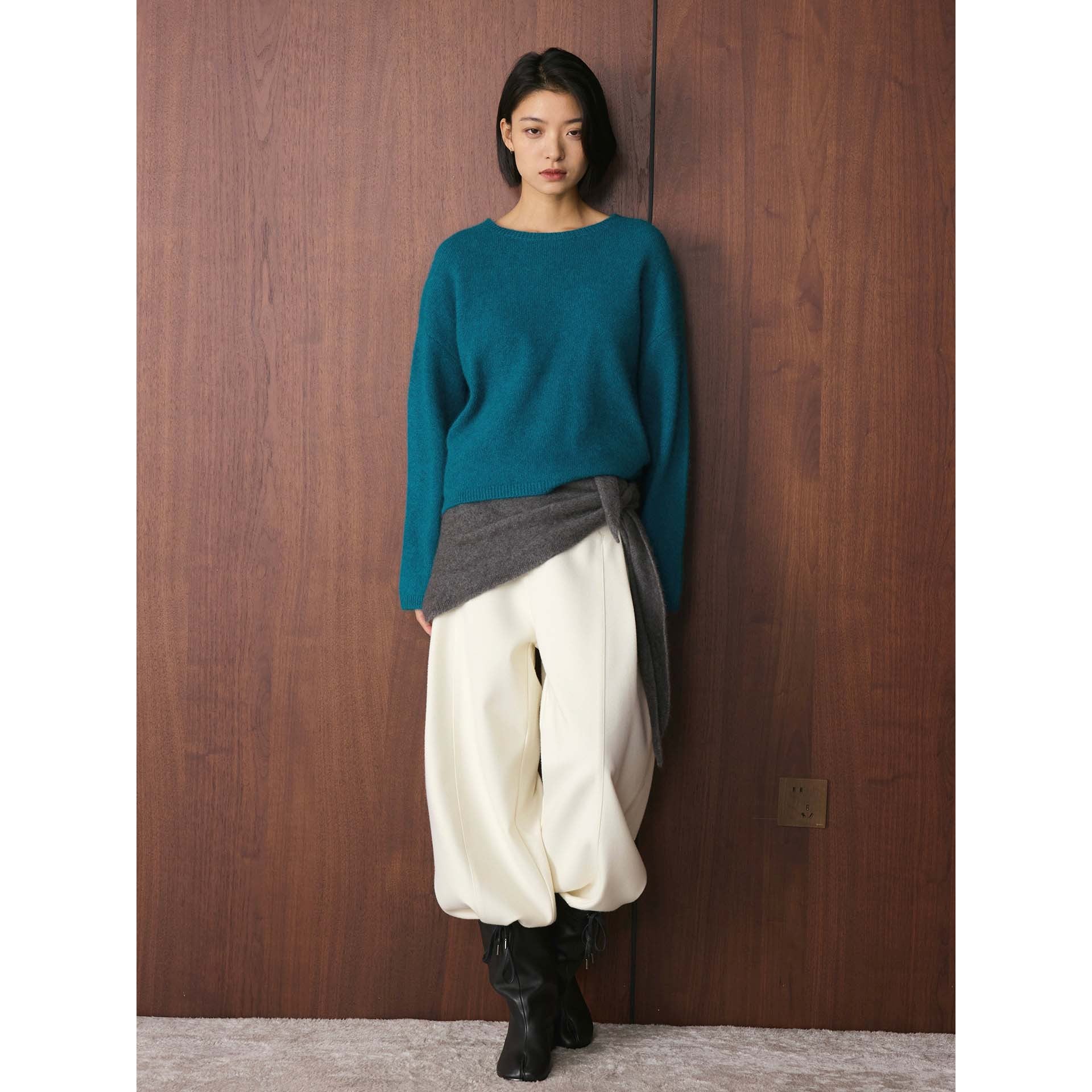 Women's Oversize Fine Knit Sweater with Voluminous Funnel Neck and Loose Silhouette Chichicherry