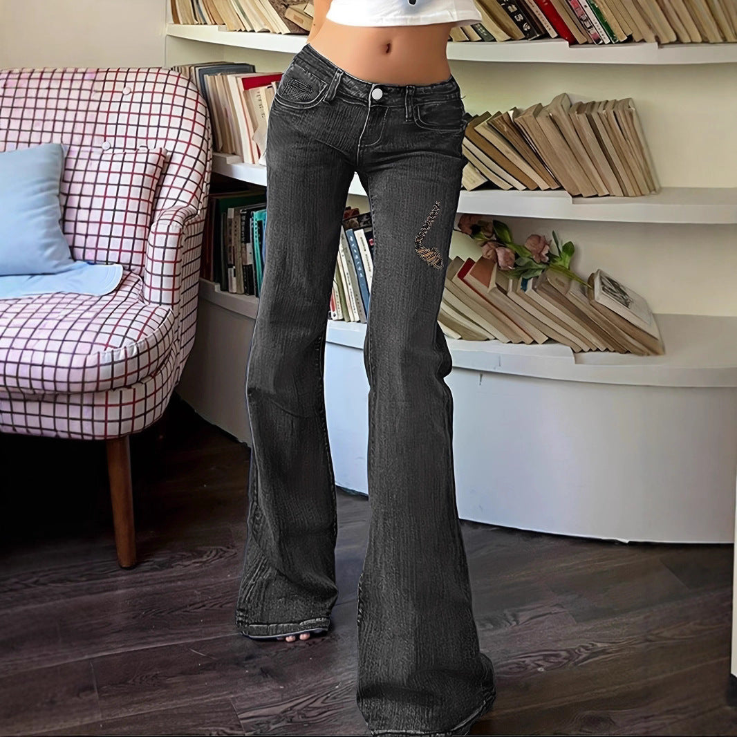 Women's High-Waisted Flared Jeans with Bell Bottoms, Subtle Embroidery & Extended Hem Chichicherry