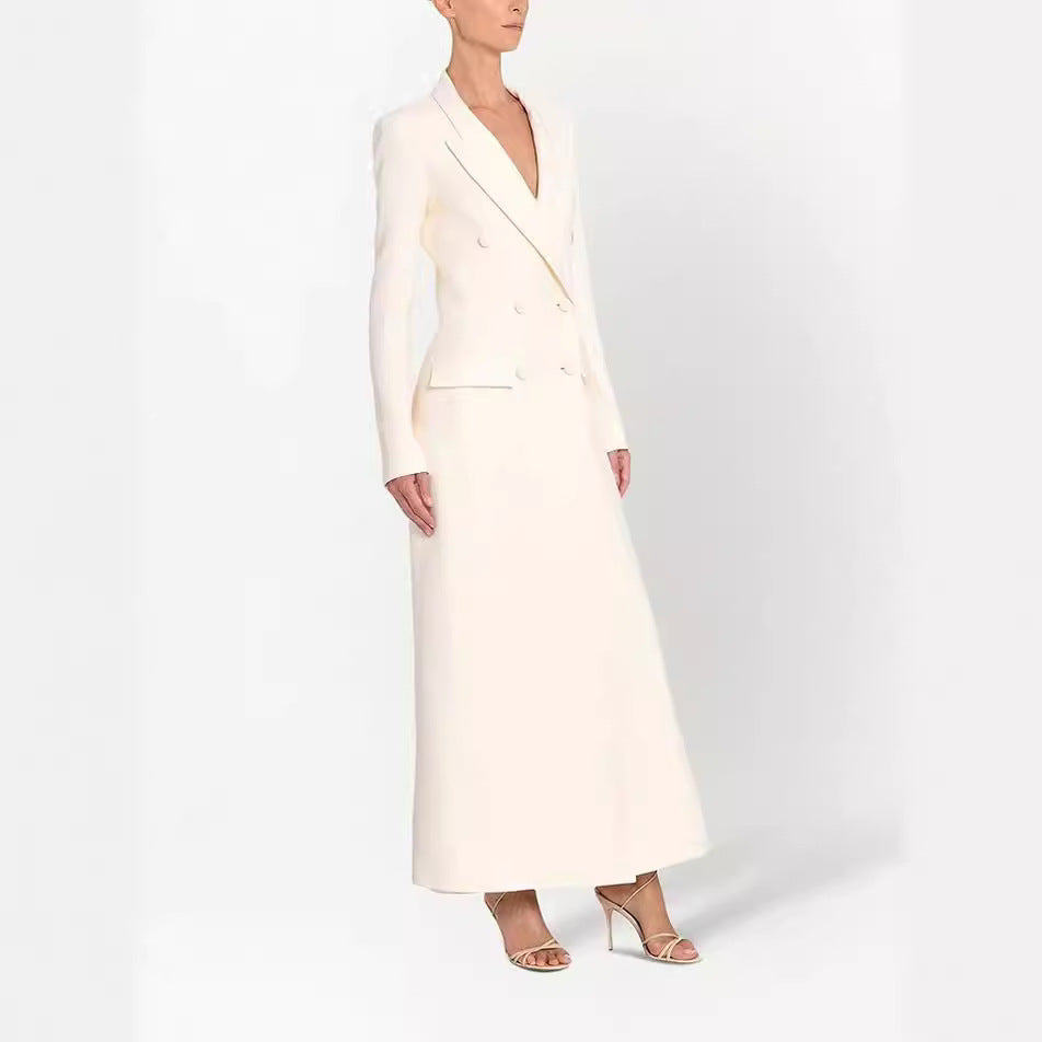Ladies' blazer-style maxi dress with double-breasted Chichicherry