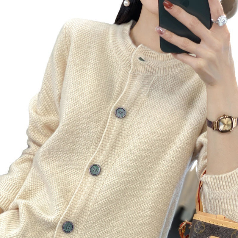 Women Structured Fine Knit Cardigan with Cashmere-like Feel, Continuous Button Placket and Boxy Oversized Fit Chichicherry