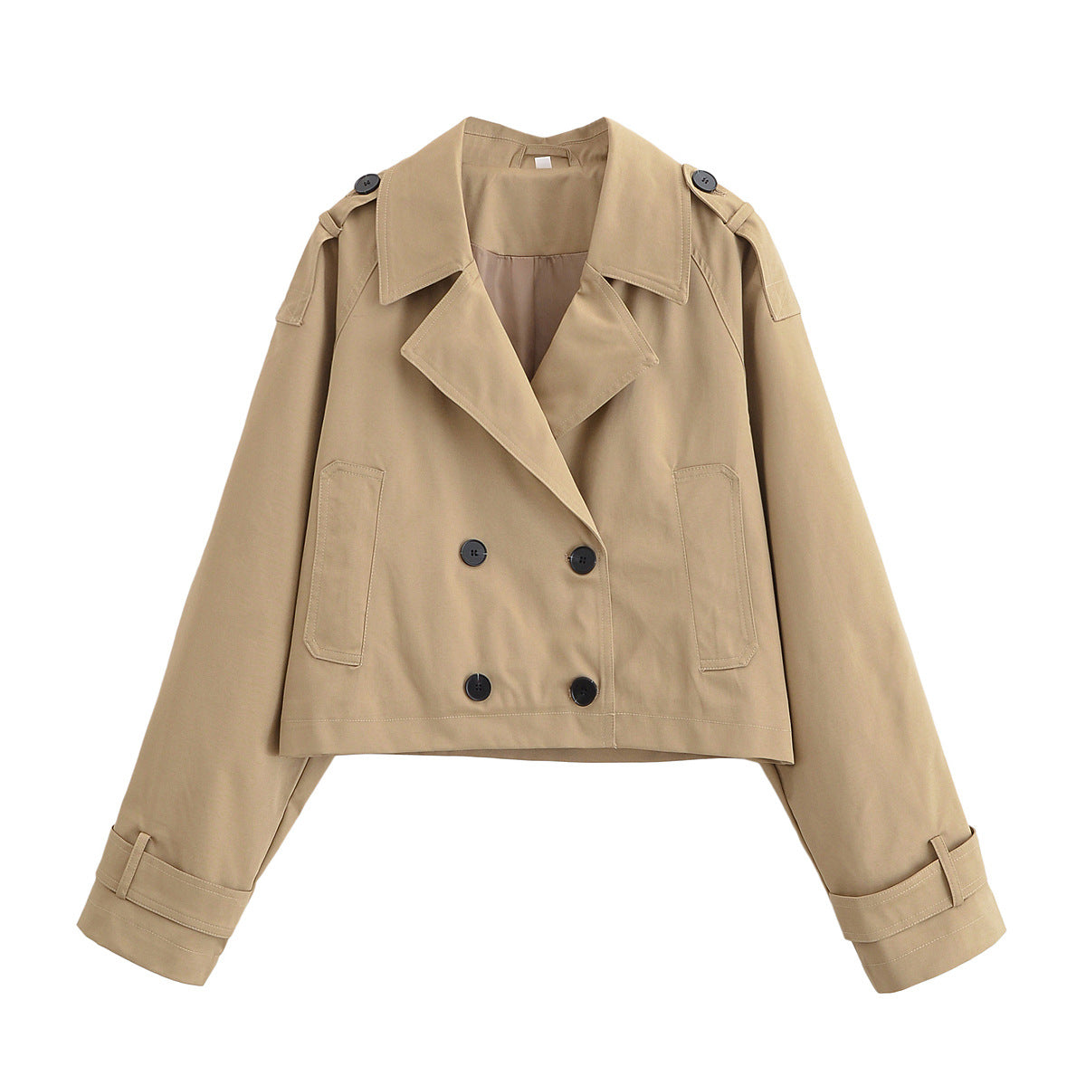 Women's Short Double-Breasted Trench Jacket in Cropped Workwear Look Chichicherry
